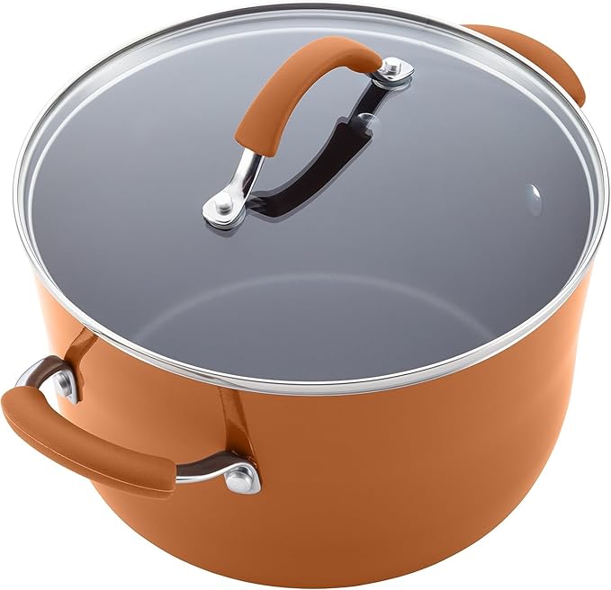 Rachael Ray Cucina Nonstick Cookware Pots and Pans Set, 12 Piece, Pumpkin Orange
