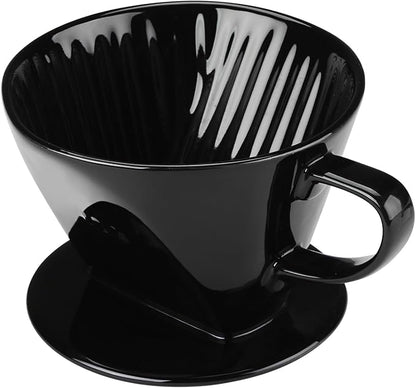 Pour Over Coffee Dripper, Ceramic Pour Over Coffee Maker with 3 Holes Flat Bottom, Easy Manual Slow Brewing, Porcelain Slow Filter Cone for Home, Office, Gift, Size 2, Black