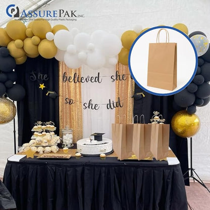 ASSUREPAK DIY Earth Friendly Paper Bags - 10"x6.75"x12" - 250 Bags - 90 GSM - Kraft/Natural - Gift Bags for Decorating & Graduation Parties