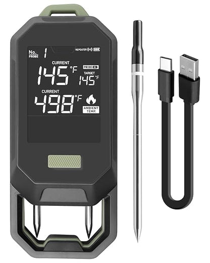 Meat Thermometer with Dual Probes, Thermometer Ultra-Thin Probe for Monitoring of BBQ Grill Oven, Food Temperature Tracking