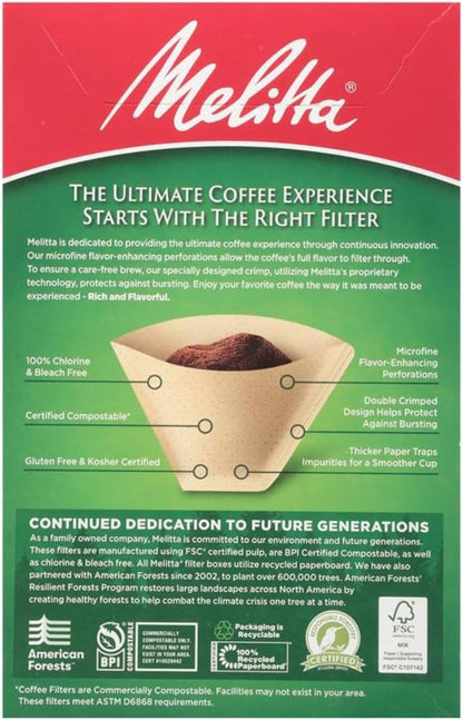 Melitta #4 Cone Coffee Filters, Natural Brown, 100 Count (Pack Of 3), 300 Total Filters - Fits all 8-12 Cup Cone Coffee Makers and Pour-Overs, Compostable, Tear-Resistant, Made in USA