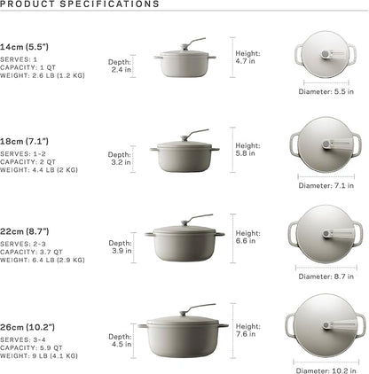 Vermicular Oven Pot 2.0 | Lightweight Enameled Cast Iron Pot | 22cm (3.7 Qt) | Non-Toxic | Induction-compatible | Dutch Oven | Made in Japan | Matte Linen Beige
