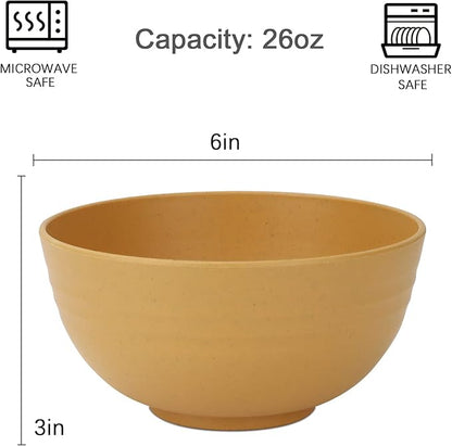 Homienly Unbreakable Cereal Bowls, Wheat Straw Bowl Set 8 PCS, Microwave and Dishwasher Safe Bowl for Soup, Cereal, Salad, Snack, Rice, Reusable Plastic Bowls for Kitchen, RV, Gathering (Yellow,26 OZ)