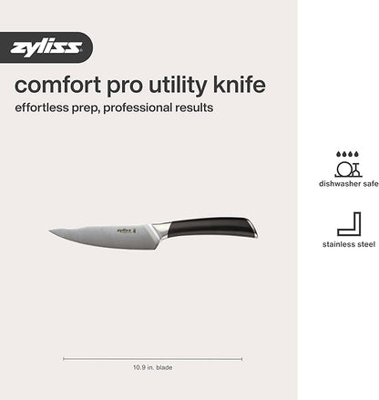 Zyliss Comfort Pro Utility Knife - Full Tang Meat & Vegetable Knife - Ice Hardened Stainless Steel Meat Slicing Cutter - Cutlery with Antibacterial Handle - Black/Stainless Steel - 5.5 inches