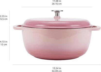 Amazon Basics Cast Iron Dutch Oven Pot with Lid, Enameled, Round, Dual Handles, Heavy-Duty, Medium, 6-Quart, Light Pink