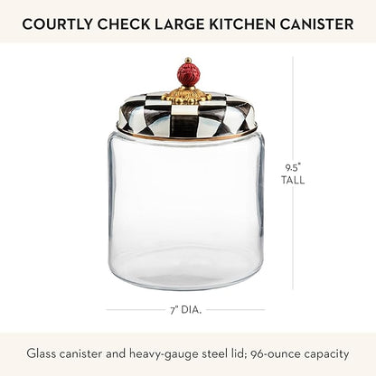 MACKENZIE-CHILDS Courtly Check Kitchen Canister, Decorative Black-and-White Glass Storage Jar with Lid, Large