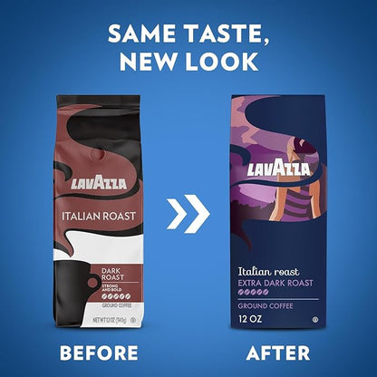Lavazza Italian Roast Ground Coffee 6 Bags of 12oz, Dark Roast, Strong and Bold Taste, Intensity 5/5, 100% Arabica, Ideal for Drip Brewers, (Pack of 6) - Package May Vary