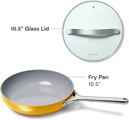 Caraway Nonstick Ceramic Frying Pan With Glass Lid (2.7 qt, 10.5") - Non Toxic, PTFE & PFOA Free - Oven Safe & Compatible with All Stovetops (Gas, Electric & Induction) - Marigold