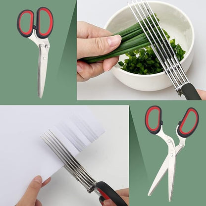 Luxiv Stainless Steel Scissors with Herb Stripper, 5-Blade Set and Cleaning Comb (Black)