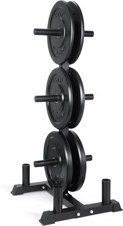 CAP Barbell 2-Inch Olympic Bumper Plate Weight Set with 6 Post Rack | 100-370 lbs | Multiple Options