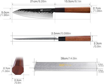 FINDKING Dynasty Series Japanese Chef Knife, Professional Kitchen Knife, 9Cr18MoV High Carbon Steel Blade, African Rosewood Octagonal Handle, Sharp, for Meat Cutting, 8 Inches