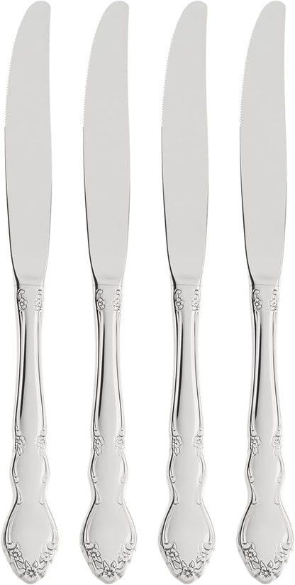 Oneida Dover Fine Flatware Dinner Knives, Set of 4 , 18/10 Stainless Steel, Silverware Set, Dishwasher Safe