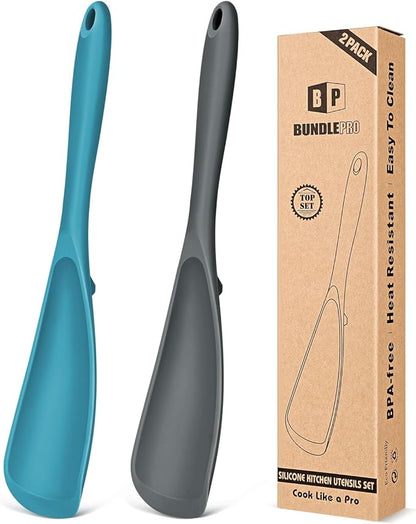 Pack of 2 Cooking Spoons for Non Stick Cookware, Multifunction Spatula Spoon BPA-Free, One-Piece Design, Suitable for Scooping, Scraping, Serving and Mixing(GRAY-BLUE)