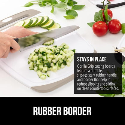 GORILLA GRIP BPA-Free Reversible Kitchen Cutting Board Set of 3, US Designed, Nonporous, Juice Grooves Catch Liquid, Slip Resistant Border, Dishwasher Safe, Durable Large Food Chopping Boards, Almond