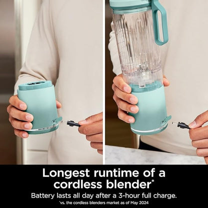 Ninja BC251MT Blast Max Personal Cordless Blender for Smoothies, Blend, Ice Crush, 22 oz. Twist & Go Vessel, Sea Glass - Certified Refurbished