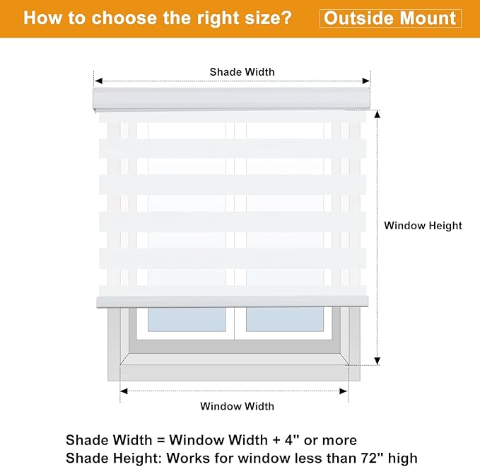 Persilux Cordless Zebra Blinds for Windows, Free-Stop Dual Layer Zebra Roller Shades (25" W x 72" H, White) Light Filtering Sheer Shades, Room Darkening Roller Blinds for Office and Home