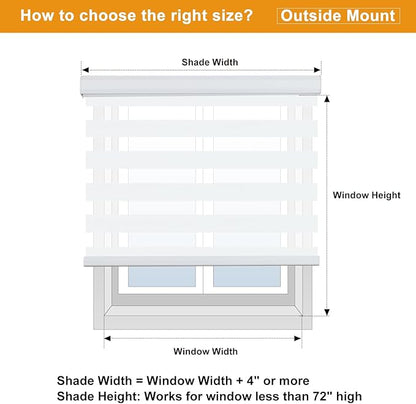 Persilux Cordless Zebra Blinds for Windows Free-Stop Window Blinds (35" W X 47" H, White) Dual Layer Light Control for Day and Night, Light Filtering Sheer Shades for Home, Bedroom, Easy to Install