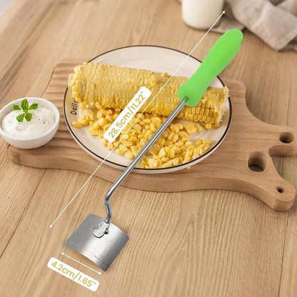 Easy Clean Corn Cob Peeler, 2025 New Corn On The Cob Stripper Tool with Long Handle, Stainless Steel Corn Cutter for Corn Cob With Corn Holder (Green-3 pcs)