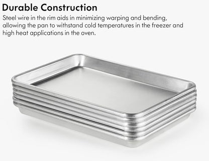 CURTA 6 Pack Aluminum Sheet Pan, NSF Listed 1/4 Quarter Size 13 x 10 inch Commercial Bakery Cake Bun Pan, Baking Tray