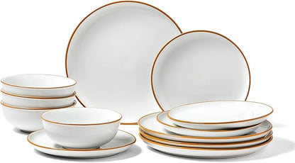 VEVOR Dinnerware Set, Service for 4 (12 PCS), Round Plates and Bowls Sets, Scratch Resistant Ceramic Dinner Ware, Dishwasher and Microwave Suitable Kitchen Dish, for Dessert Salad Soup Pasta, White