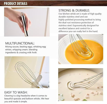 10.63" Stainless Steel Flat Whisk,Egg Beater for Blending,Whisking,Beating,or Stirring