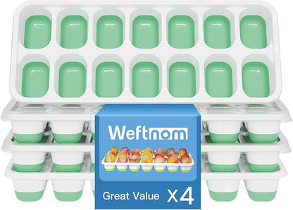 Ice Cube Tray, Ice Cube Trays for Freezer 4 Pack with Lids, Ice Tray Easy-Release, Ice Trays for Freezer Stackable, Silicone Ice Cube Tray for Drinks, Coffee - BPA-Free and Odor-Free