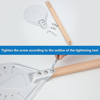 Pizza Turning Peel Perforated Pizza Turner Round Metal Aluminum Turning Peel Paddle with 16 Inch Anti-scalding Non-slip Durable Wooden Handle for Homemade Bread Bakers Oven Accessories(10 Inch)
