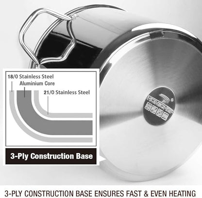 HOMICHEF Small Stock Pot 4 Quart Nickel Free Stainless Steel - Small 4Qt Stockpot With Glass Lid - Soup Pot Cooking Pot 4 Quart