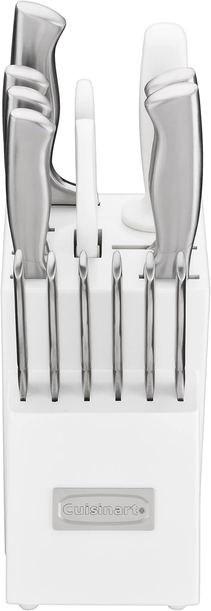 Cuisinart Professional Block Knife Set, 15pc Cutlery Knife Set with Steel Blades for Precise Cutting, Lightweight, Stainless Steel Durable & Dishwasher Safe, White