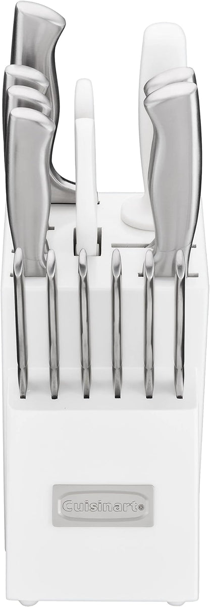 Cuisinart Professional Block Knife Set, 15pc Cutlery Knife Set with Steel Blades for Precise Cutting, Lightweight, Stainless Steel Durable & Dishwasher Safe, White