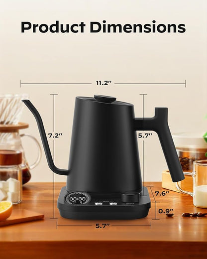 Silonn Gooseneck Kettle, Electric Kettle with ±1°F Precise Temperature Control, Pour-Over Coffee,100°C Hold for 4-Hour Warmth, LED Brew Timer and 7 Presets, 304 Stainless Steel Kettle, 1200W/0.9L