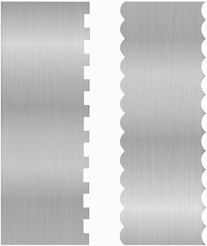 2 Pcs Stainless Metal Cake Scraper Smoother Double Sided Patterned Edge Cake Decorating Supplies Spatula Frosting Icing Tools Comb for Icing Cakes Buttercream Decorating