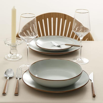 Stone Lain, Stoneware, Service for 4, Light Green, Plates and Bowls Sets, Dinnerware Set with 4 Dinner - & 4 Salad Plates, 4 Pasta - & 4 Round Bowls, Dishwasher & Microwave Safe, 16-Piece