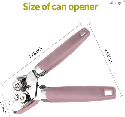 Can Opener Manual, Handheld Strong Heavy Duty Stainless Steel Can Opener, Comfortable Handle, Sharp Blade Smooth Edge, Can Openers with Multifunctional Bottle Opener, Pink