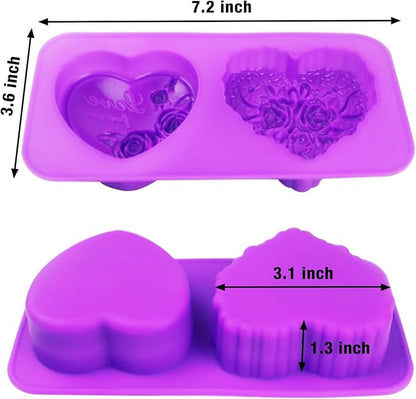 Rose Silicone Molds, AITRAI 4 Types 3D Rose Heart Silicone Molds Heart Soap Molds for Soap Making Cake Candle Chocolate Dessert Handmade Gift for Graduation Wedding Birthday, Purple