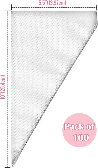 Keenpioneer 10-Inch Disposable Decorating & Pastry Bags, Tipless Icing Piping Bag for Cake, Cream Frosting and Cookie Decoration, Pack of 100 (Clear)