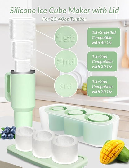 Ice Tray Mold for Stanley Cup, 2025 Tumbler Cup Ice Mold, Silcone Ice Cube Tray with Lid for Tumbler, Easy Fill and Release Ice Maker for Whiskey, Cocktail BPA-Free.30-40 oz