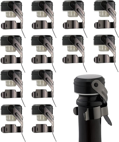 WOTOR Champagne&Wine Bottle Stoppers Stainless Steel with Food Grade Silicone, Leak Proof Keep Fresh Reusable Saver, Cork Suitable for Wine, Champagne, Cava, Prosecco and Sparkling (12 Pack Black）