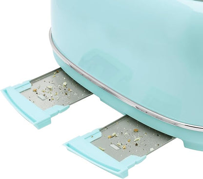 Haden Heritage 4 Slice Wide Slot Stainless Steel Toaster with Adjustable Browning Control & Non-Slip Feet, Turquoise & Chrome