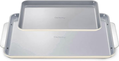 Caraway Non-Stick Ceramic Baking Sheet Duo - Naturally Slick Ceramic Coating - Non-Toxic, PTFE & PFOA Free - 18 x 13" Large & 15 x 10" Medium - Cream