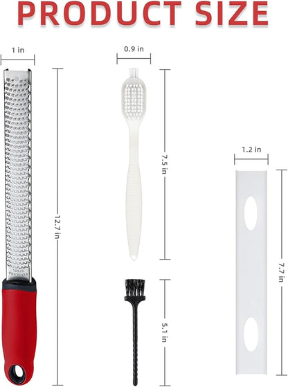 Koythin Zester, Lemon Zester & Cheese Grater with Brush, Heavy Duty Kitchen Tool for Zesting Citrus, Parmesan Cheese, Chocolate, Ginger, Fruits, Stainless Steel with Handle and Cover (Red)