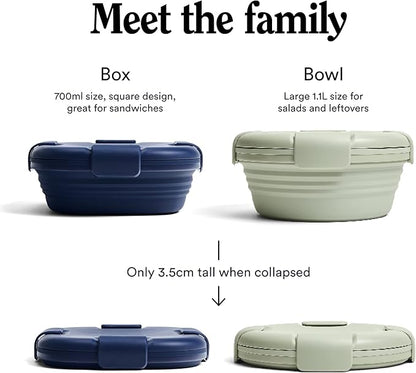 STOJO Collapsible Sandwich Box – 24oz, Reusable Food Storage Container, Silicone Bowl for Hot/Cold Food – Meal Prep, Lunch, Camping, Hiking – Dishwasher Safe (Set of 1, Denim)