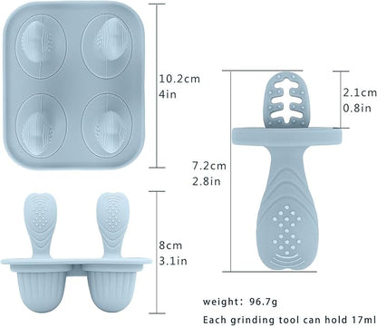 Silicone Baby Ice Pop Molds with Easy-Grip Handles, 4-Cavity Frozen Treat Tray for Toddlers, Mini Popsicle Maker for Teething Relief, Fruit Puree & Breastmilk Snacks (Dust Blue)
