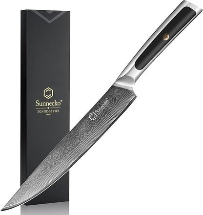 Sunnecko Damascus Kitchen Knife 8 Inch Carving Knife for Meat Slicing Knife Japanese VG10 Steel,Full Tang