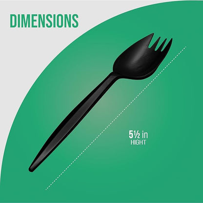 1,000 Plastic Disposable Sporks Bulk Black Medium Weight Disposable Silverware Plastic Cutlery Spork