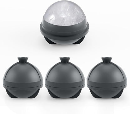 Samuelworld Large Ice Ball Maker with Lid, 4 x 2.5 Inch Round Silicone Ice Ball Mold, BPA Free, Easy To Fill Round Silicone Ice Tray, Craft Ice Maker for Whiskey, Cocktails, Gifting - Grey