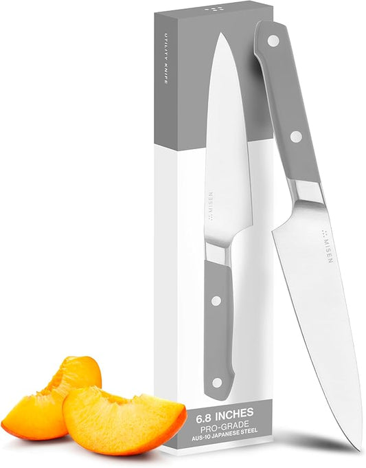 Misen 6.8" Chef Knife – High Carbon Japanese AUS-10 Stainless Steel – Hybrid German & Japanese Blade – Precision Kitchen Knife for Professionals & Home Cooks – Ultimate Cutting Performance - Gray