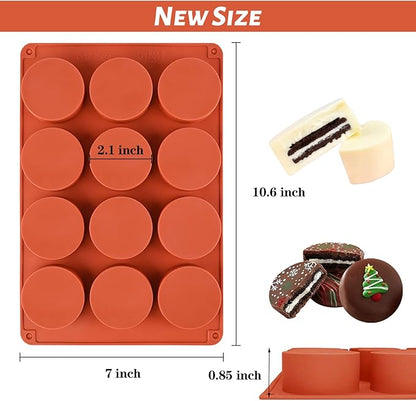 Round Chocolate Cookie Molds, 2PCS SAKOLLA Cylinder Silicone Mold for Chocolate Covered Oreos, Cake, Candy, Pudding, Mini Soap