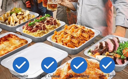 Disposable (25pack) 9x13 Aluminum Foil Pans with Lids, Half Size Deep Steam Table Pans, Heavy Duty Aluminum Baking Pans for Cooking, Roasting, Heating, Serving & Lining Steam-Table Trays