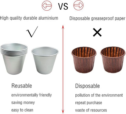 6 Packs Popover Pan， Large Individual Muffin Mold, Aluminium Pudding Cup, Chocolate Molten Mould, Raspberry Souffle Baking Maker, Brownie Tumbler -for Pie, Egg Tart, Cake (Size 3.4"x 3.2")